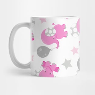 Pattern Of Pink Elephants, Cute Elephants, Stars Mug